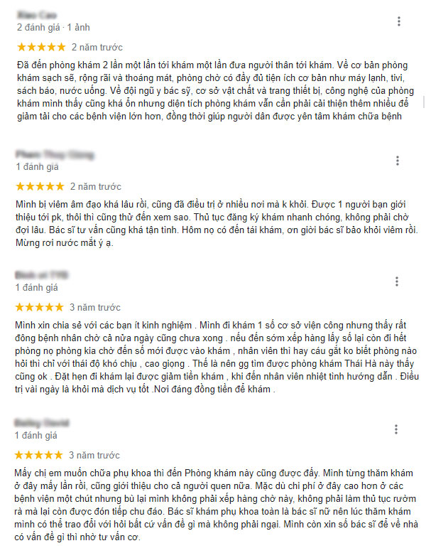 review đánh giá phòng khám đa khoa thái hà từ khách hàng